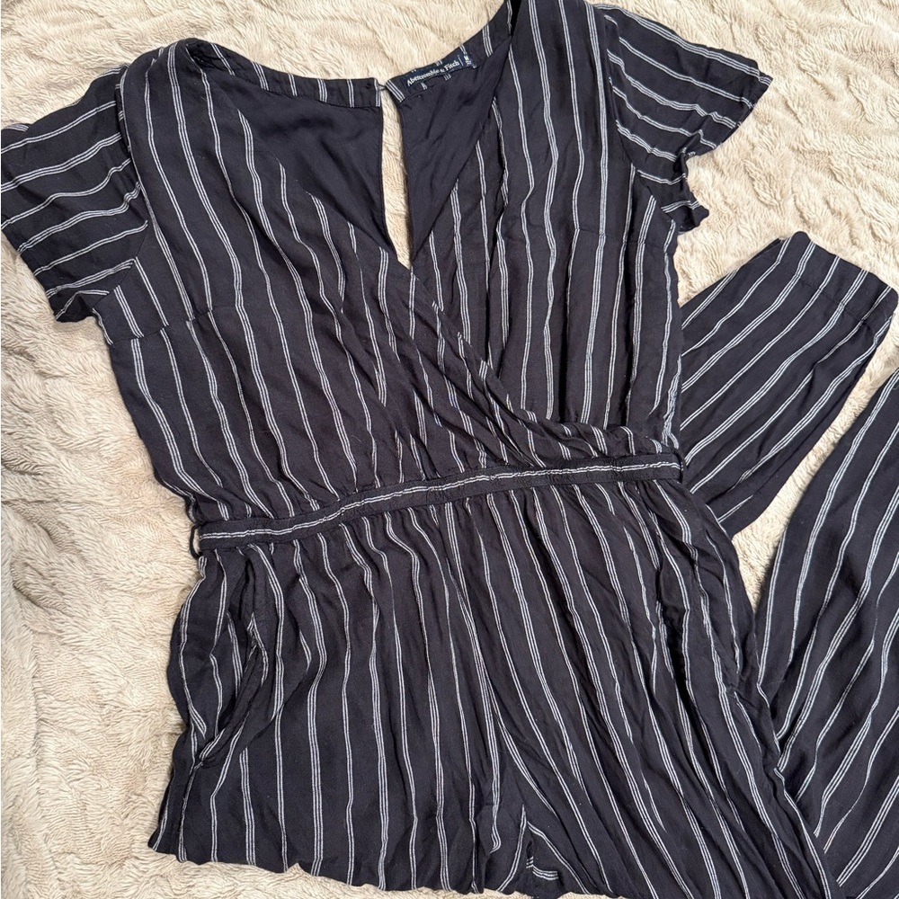 Abercrombie & Fitch Black and White Striped Jumpsuit